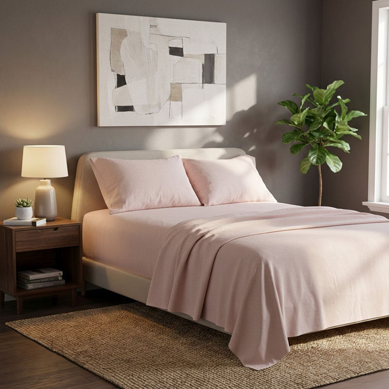 Soft Plain Brushed Cotton Fitted Flat Sheet Matching Pillowcases Set