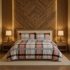 Duvet Cover And Pillowcase Set Green or Pink Tartan Check Design Polycotton Bed Linen