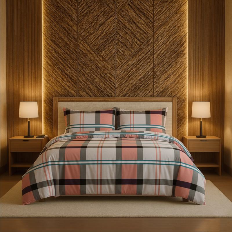 Duvet Cover And Pillowcase Set Green or Pink Tartan Check Design Polycotton Bed Linen