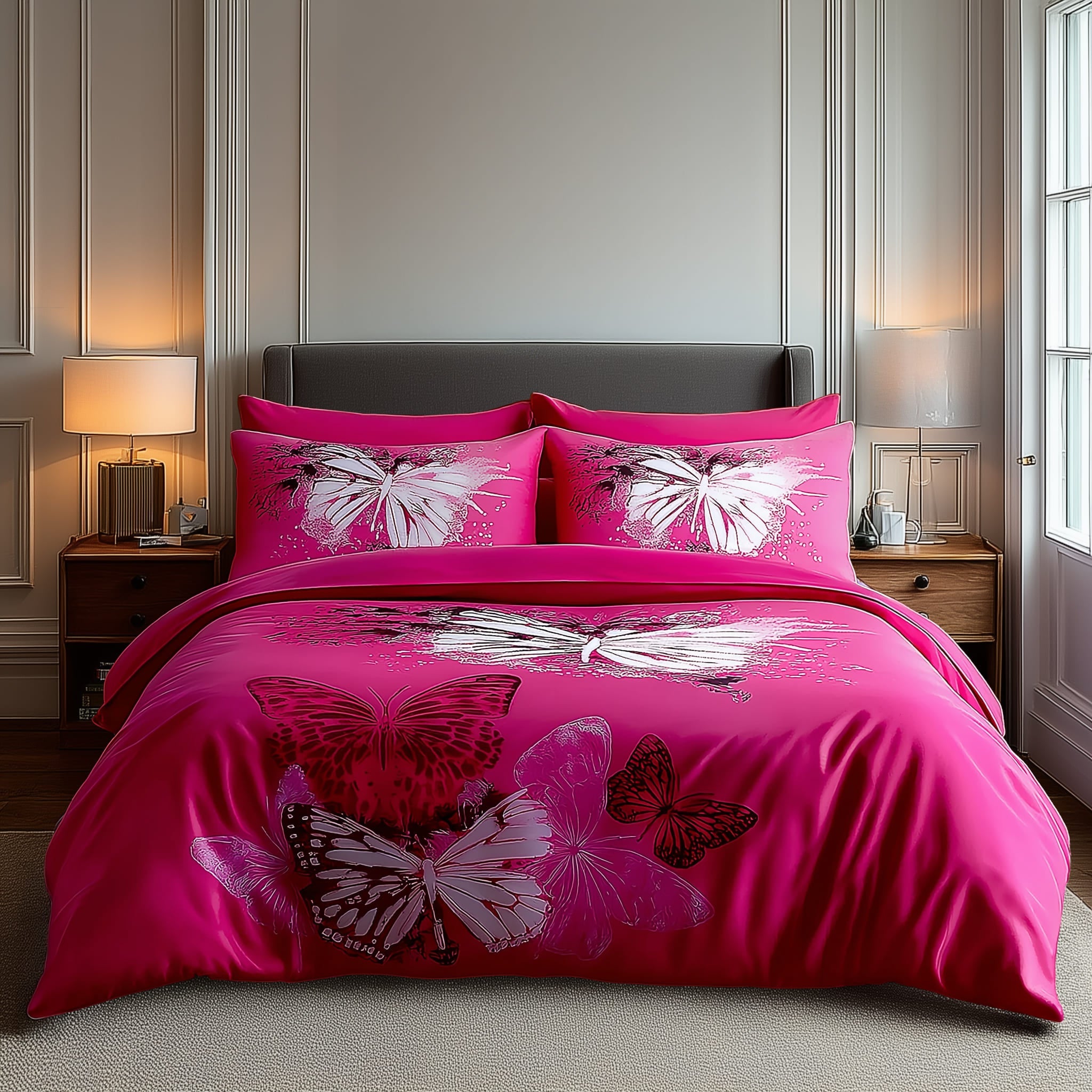 Duvet Cover And Pillowcase Set Purple Pink Chocolate Butterfly Design Polycotton Bed Linen