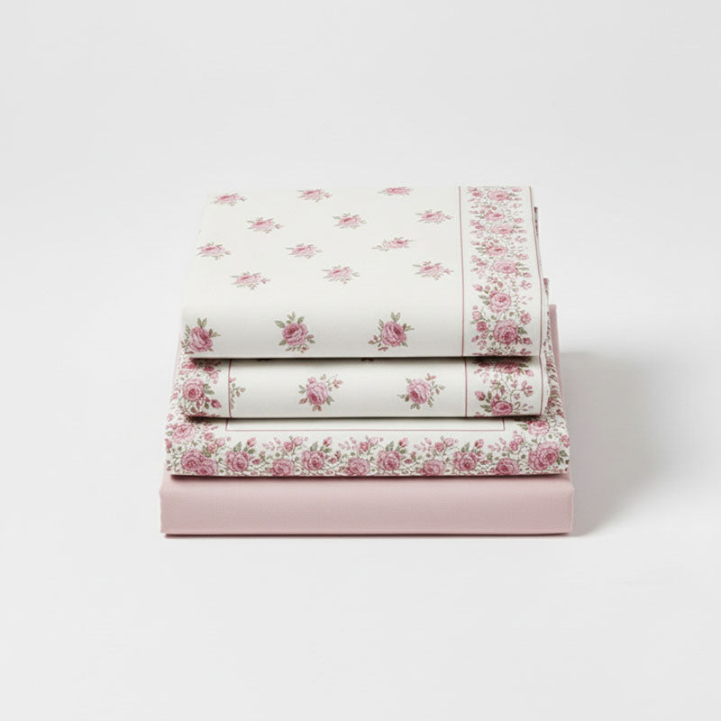 Soft Flower Print Brushed Cotton Fitted Flat Sheet And Matching Pillowcases
