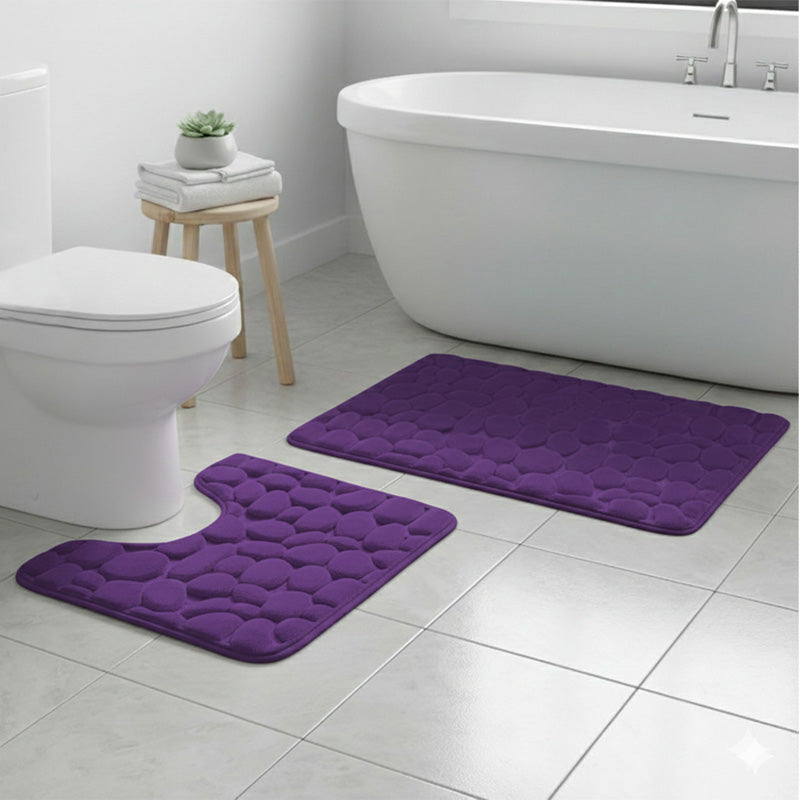 2 Piece Pebble Design Memory Foam Bath Mat Set Soft Absorbent Non-Slip Bathroom