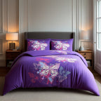 Duvet Cover And Pillowcase Set Purple Pink Chocolate Butterfly Design Polycotton Bed Linen