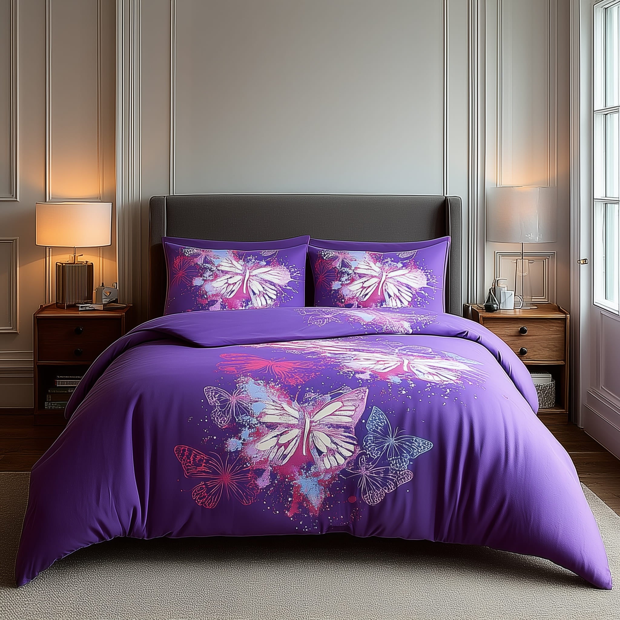 Duvet Cover And Pillowcase Set Purple Pink Chocolate Butterfly Design Polycotton Bed Linen