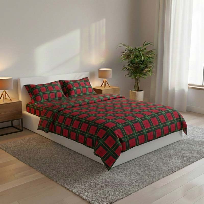 Thermal Flannelette Tartan Duvet Cover Set Warm Brushed Cotton Bedding