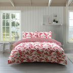Duvet Cover And Pillowcase Set Reversible Leaf And Stripe Design Polycotton Bed Linen