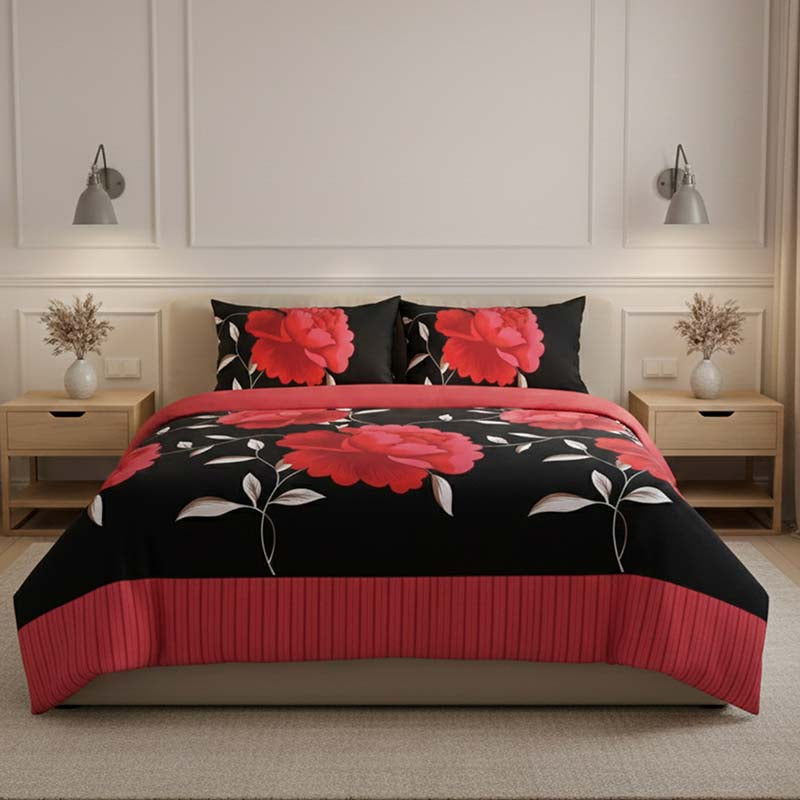 Reversible Floral Duvet Set Elegant Flower Stripe Pattern Bedding for Home Decor