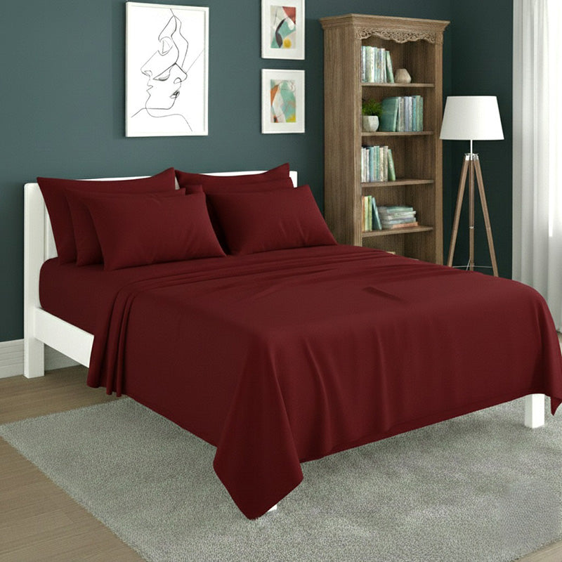 Plain Poly Cotton Easy Care Fitted Flat Sheet Matching Pillowcases Set