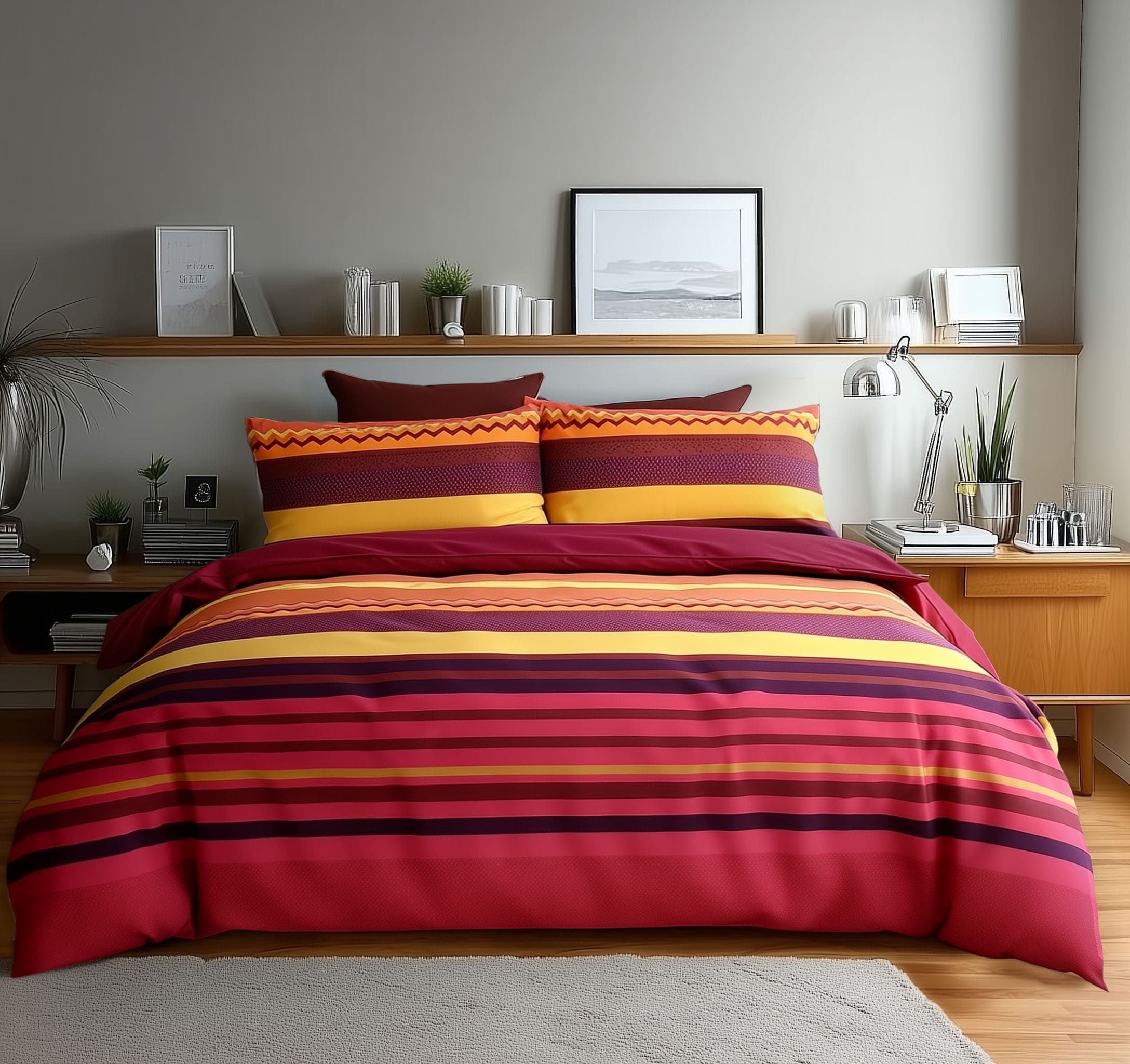 Duvet Cover And Pillowcase Set Red Black Stripe Design Polycotton Bed Linen
