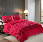 Duvet Cover And Pillowcase Set Silver Black Red Lilac White Pintuck Pleated Design Polycotton Linen
