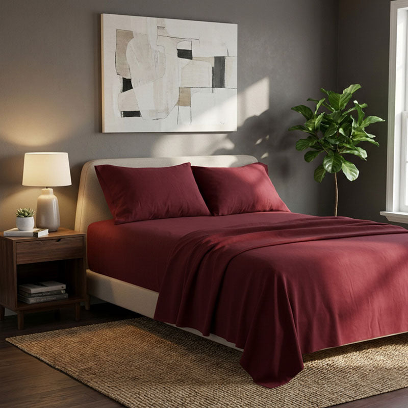 Soft Plain Brushed Cotton Fitted Flat Sheet Matching Pillowcases Set