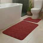 2 Piece Block Design Memory Foam Bath Mat Set Soft Absorbent Non-Slip Bathroom