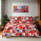 Duvet Cover And Pillowcase Set Red Blue Or Yellow Shape Design Polycotton Bed Linen