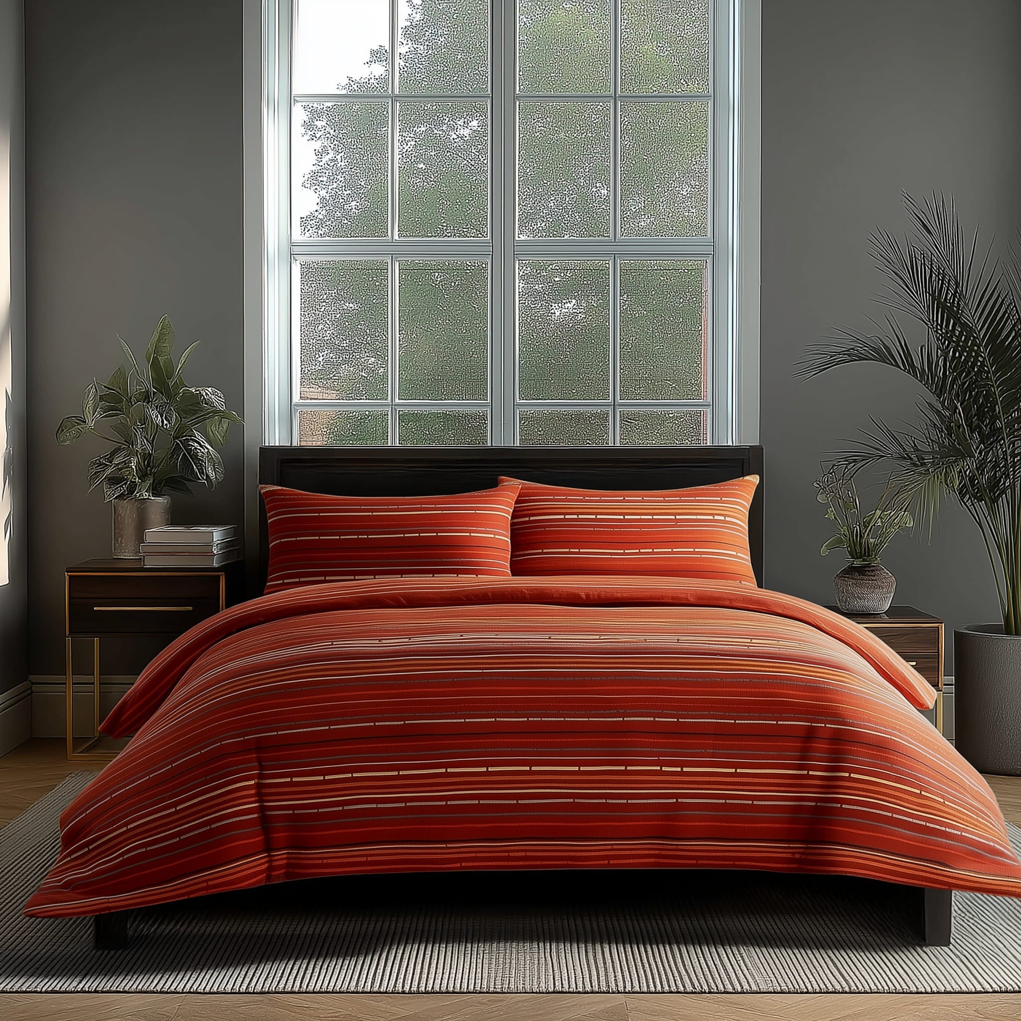 Duvet Cover And Pillowcase Set Blue And Red Stripe Design Polycotton Bed Linen