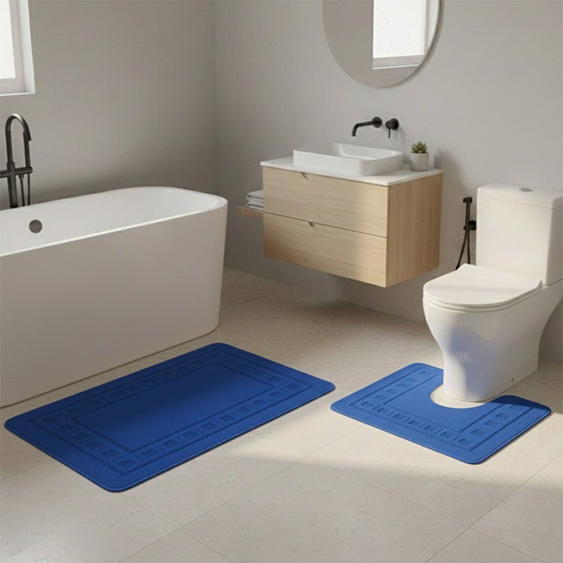 2 Piece Box Design Bath Mat Set Soft Absorbent Non-Slip Bathroom Mats