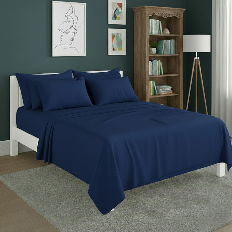 Plain Poly Cotton Easy Care Fitted Flat Sheet Matching Pillowcases Set