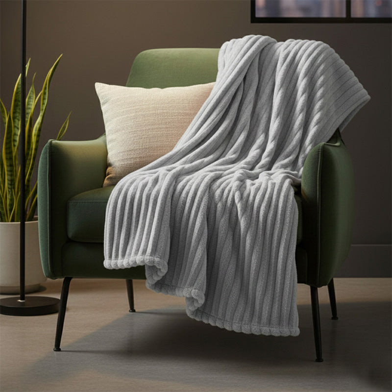 Chunky Ribbed Mink Throw Ultra Soft Warm Elegant Blanket for Sofa Or Bed