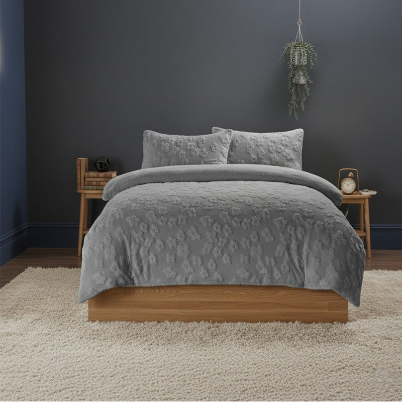 Ultra Soft Teddy Duvet Cover Set Daisy Embossed Cozy Fleece Bedding
