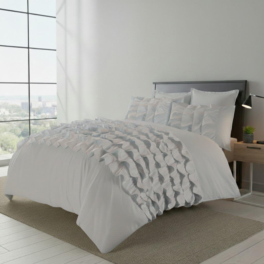 Ruffle Border Duvet Cover Soft Elegant Bedding Set with Pillowcases