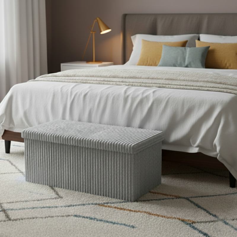 Corduroy Rectangle Storage Box with Lid Elegant Organizer for Any Room