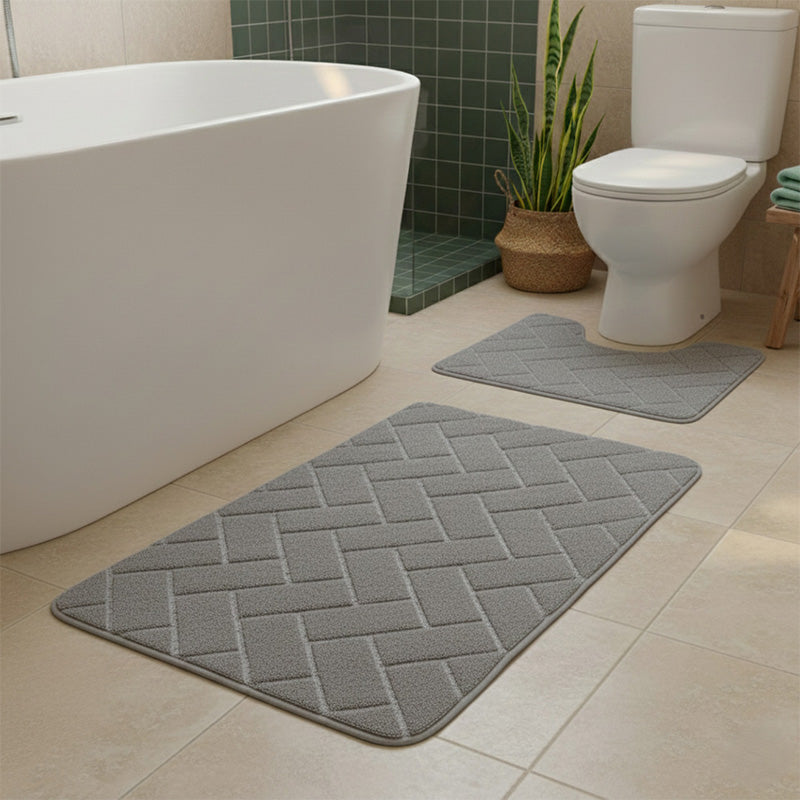 2 Piece Block Design Memory Foam Bath Mat Set Soft Absorbent Non-Slip Bathroom