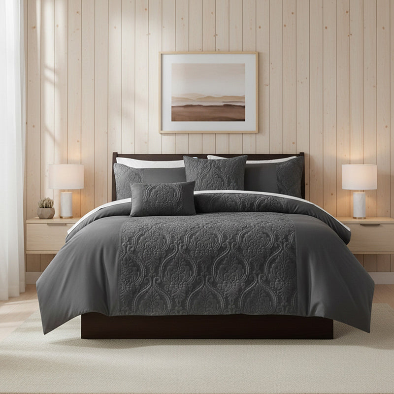 Damask Velvet Border Duvet Cover Elegant Soft Touch Luxury Bedding