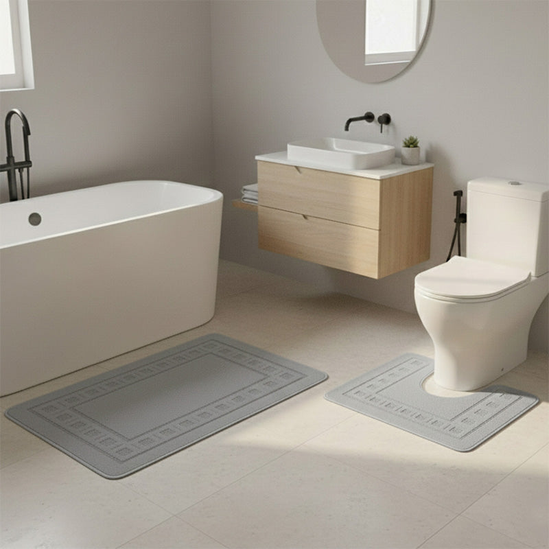 2 Piece Box Design Bath Mat Set Soft Absorbent Non-Slip Bathroom Mats