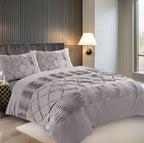 Duvet Cover And Pillowcase Set Silver Black Red Lilac White Pintuck Pleated Design Polycotton Linen