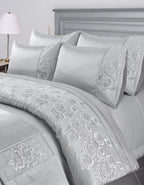 Duvet Cover And Pillowcase Set Silver Or Pink Embroided Luxury Design Polyester Bed Linen