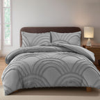 Duvet Cover And Pillowcase Set Silver White Or Green Tufted Luxury Design Polyester Bed Linen