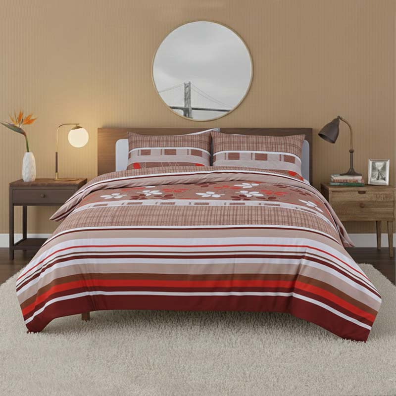 Floral Stripe Complete Bedding Set Duvet Cover Pillowcase Fitted Sheet