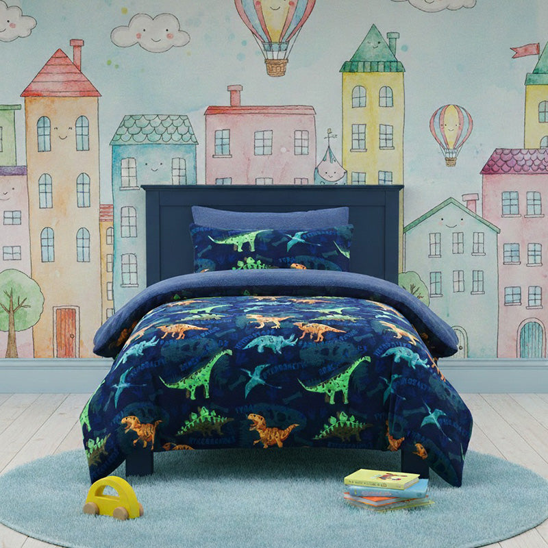 Dinosaur Kids Teddy Duvet Cover Set Ultra Soft Bedding with Pillowcase