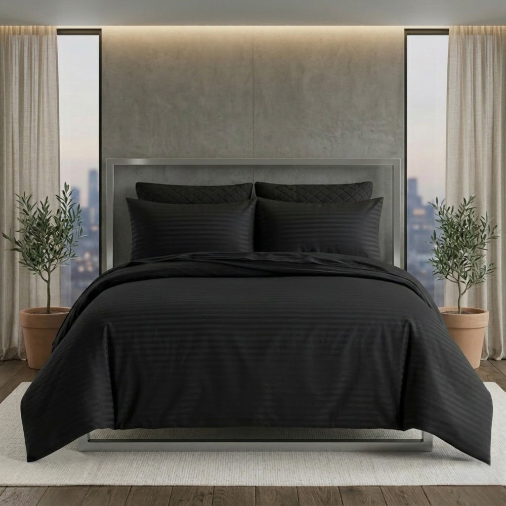 Luxury Satin Stripe Duvet Cover Set T250 Cotton Rich Soft Bed Linen