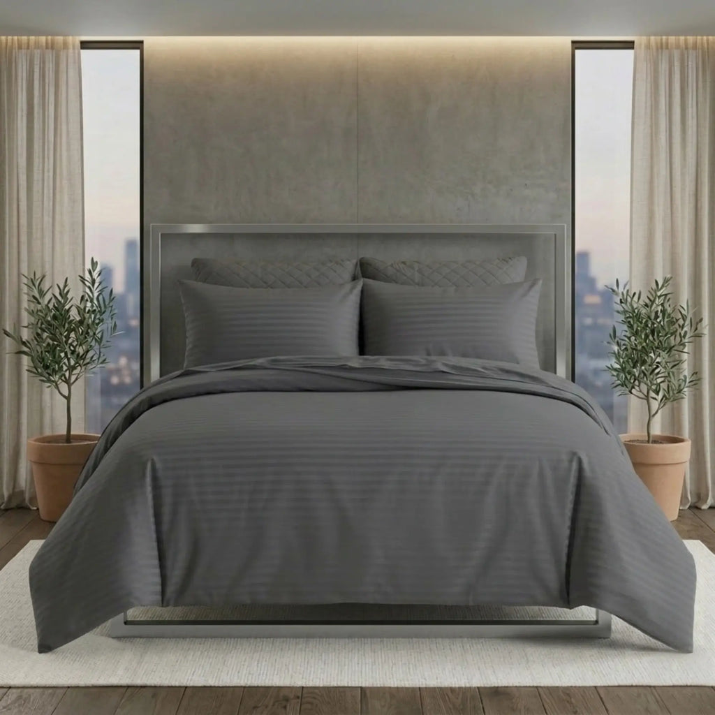 Luxury Satin Stripe Duvet Cover Set by snug city