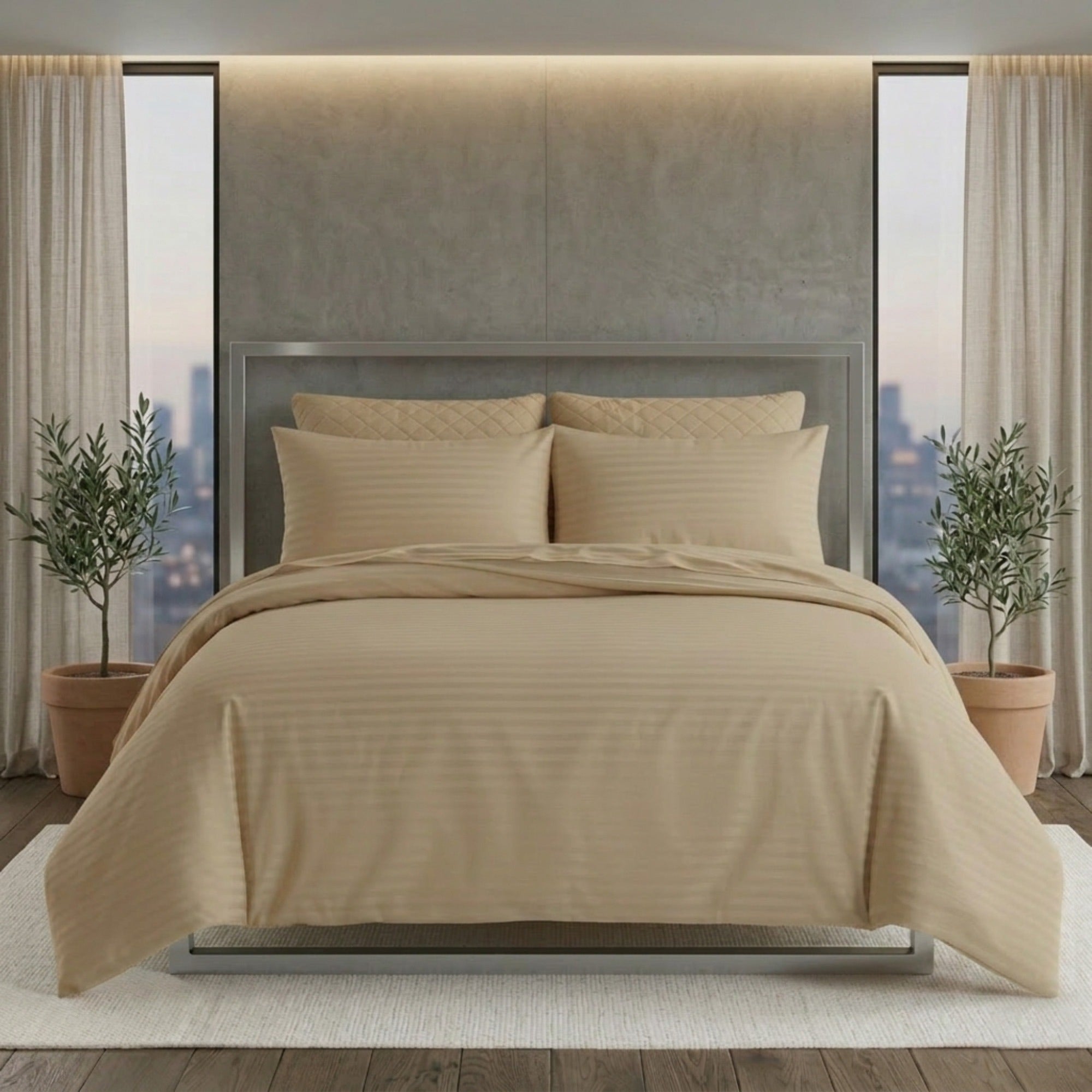 Luxury Satin Stripe Duvet Cover Set T250 Cotton Rich Soft Bed Linen