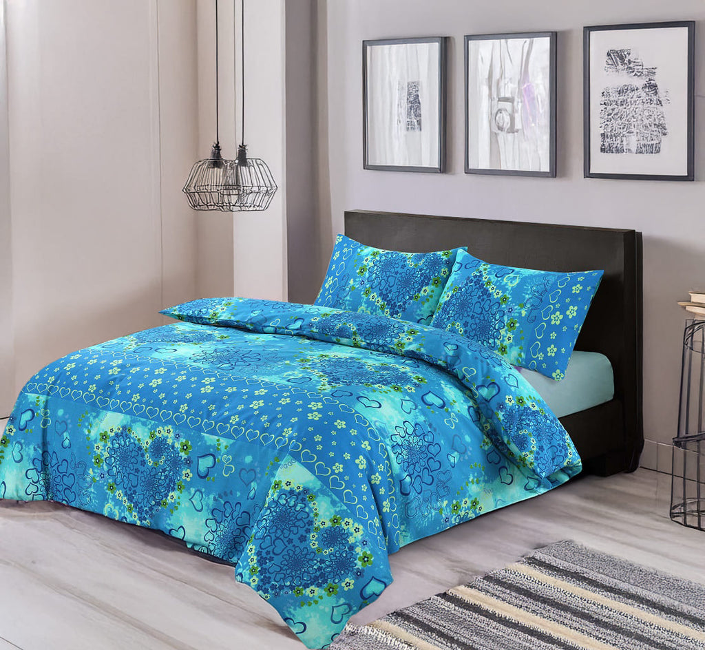 Duvet Cover And Pillowcase Set Plum Red Teal Love Heart Design Polycotton Bed Linen