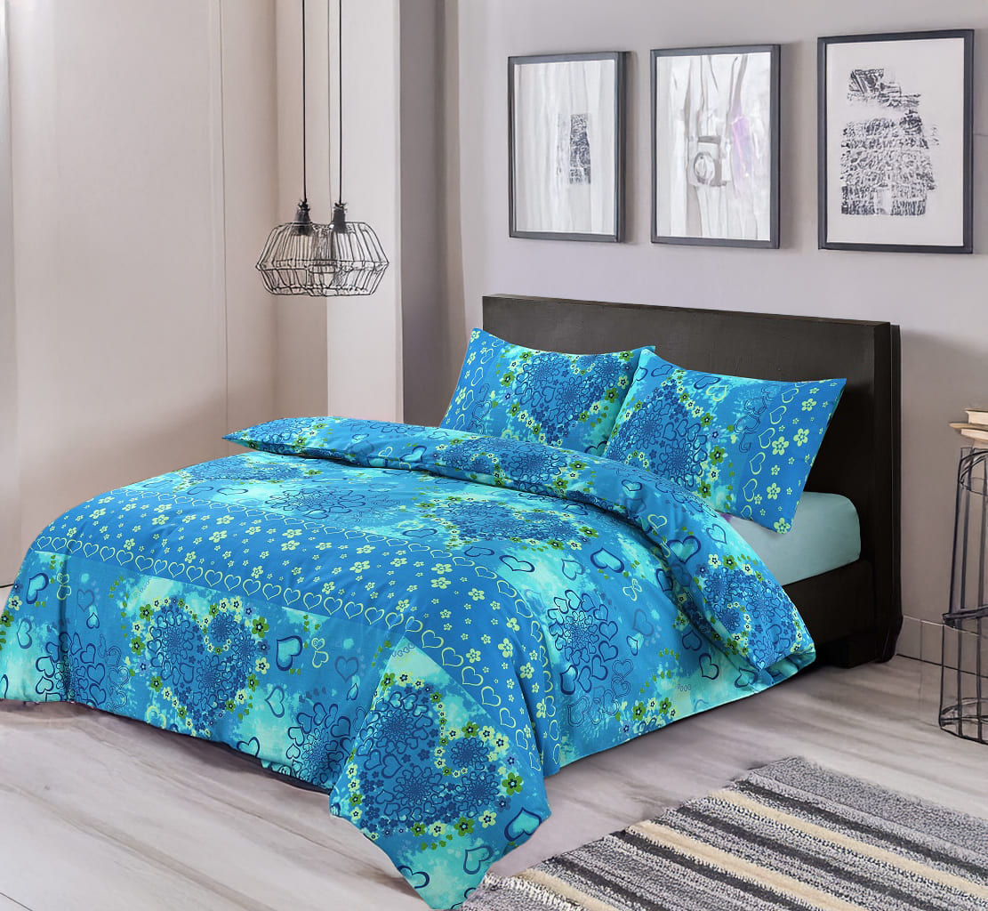 Duvet Cover And Pillowcase Set Plum Red Teal Love Heart Design Polycotton Bed Linen