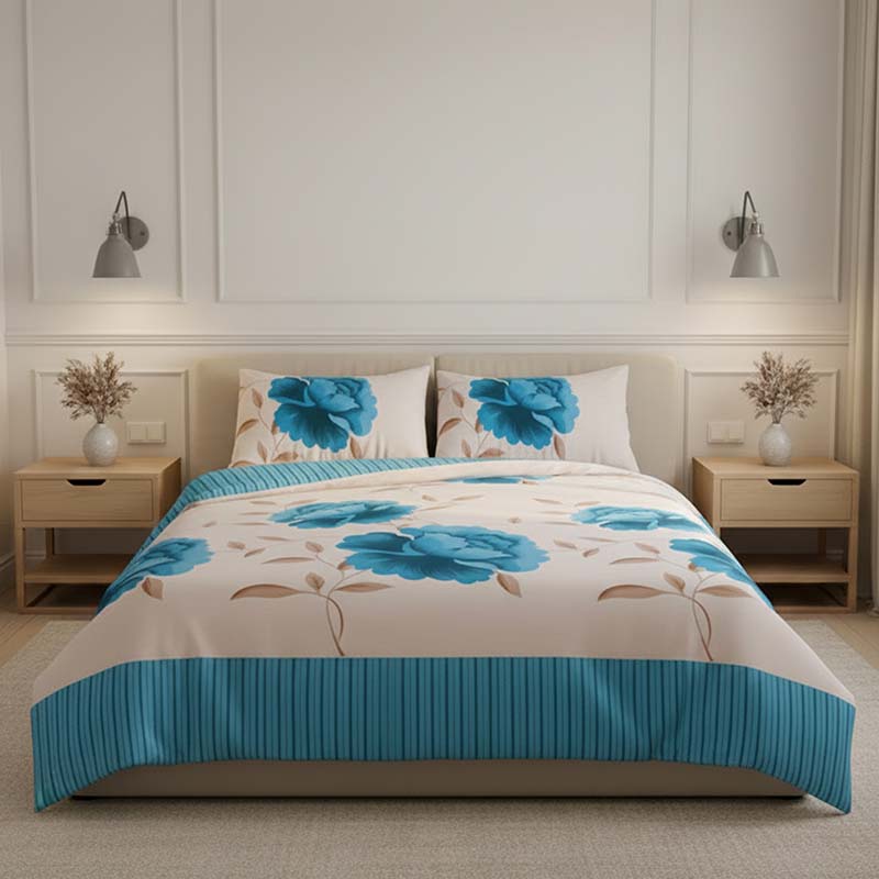 Reversible Floral Duvet Set Elegant Flower Stripe Pattern Bedding for Home Decor