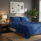 Soft Plain Brushed Cotton Fitted Flat Sheet Matching Pillowcases Set