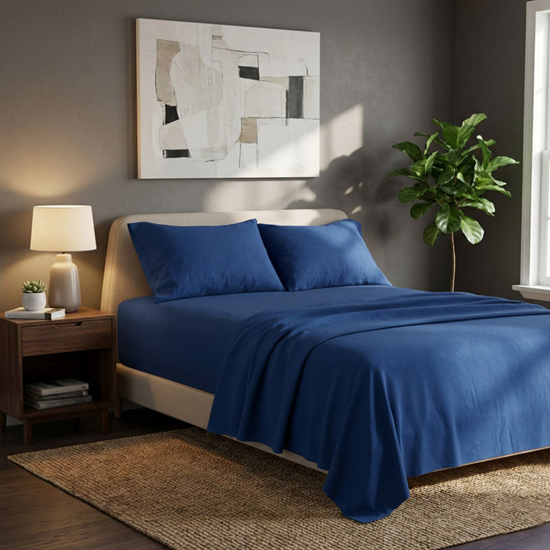 Soft Plain Brushed Cotton Fitted Flat Sheet Matching Pillowcases Set