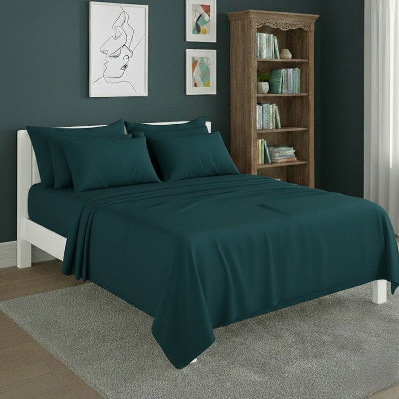 Plain Poly Cotton Easy Care Fitted Flat Sheet Matching Pillowcases Set
