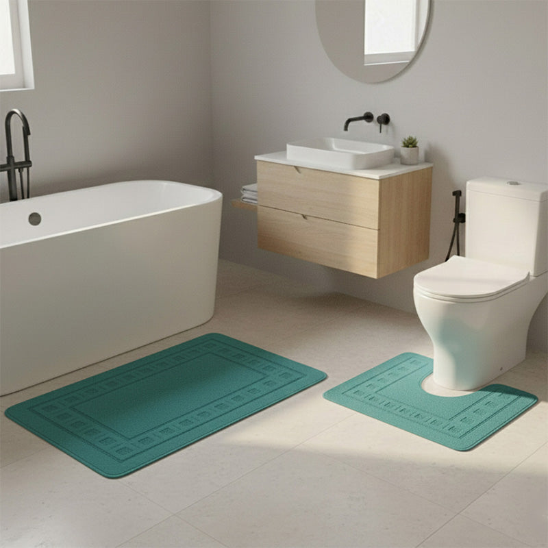 2 Piece Box Design Bath Mat Set Soft Absorbent Non-Slip Bathroom Mats
