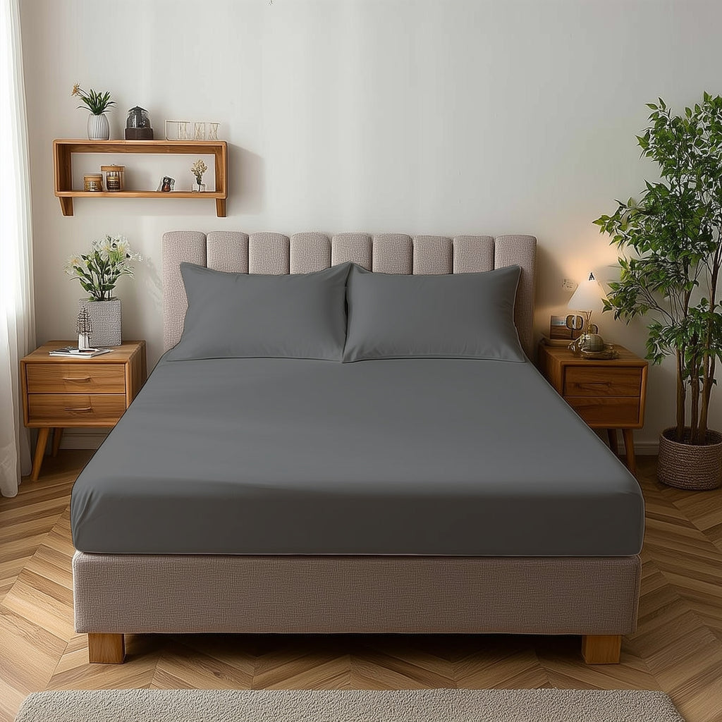 Microfibre Soft Touch Fitted Sheet 25cm Skirt Plain Dyed Bed Linen
