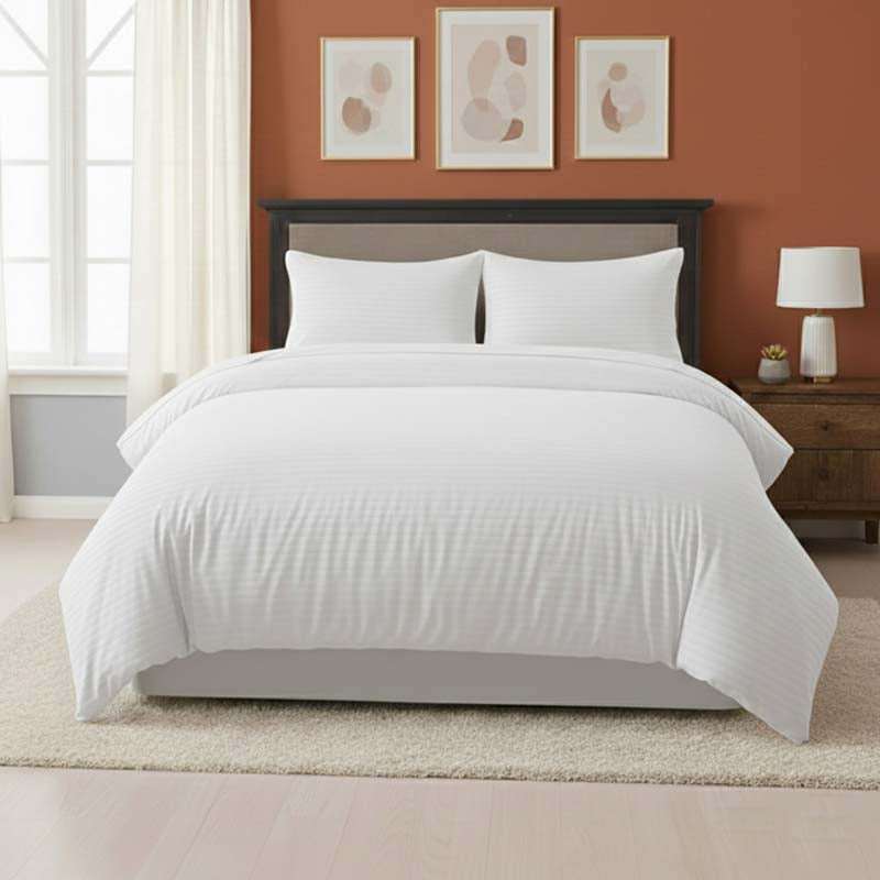 Embossed Stripe Duvet Cover Soft Microfibre Bedding with Pillowcases