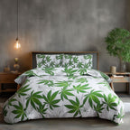 Duvet Cover And Pillowcase Set Black Or White Cannabis Design Polycotton Bed Linen