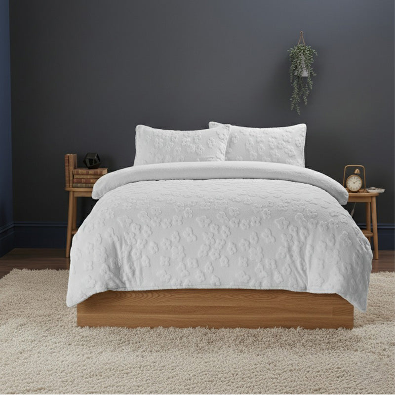 Ultra Soft Teddy Duvet Cover Set Daisy Embossed Cozy Fleece Bedding