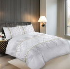 Duvet Cover And Pillowcase Set Silver Black Red Lilac White Pintuck Pleated Design Polycotton Linen