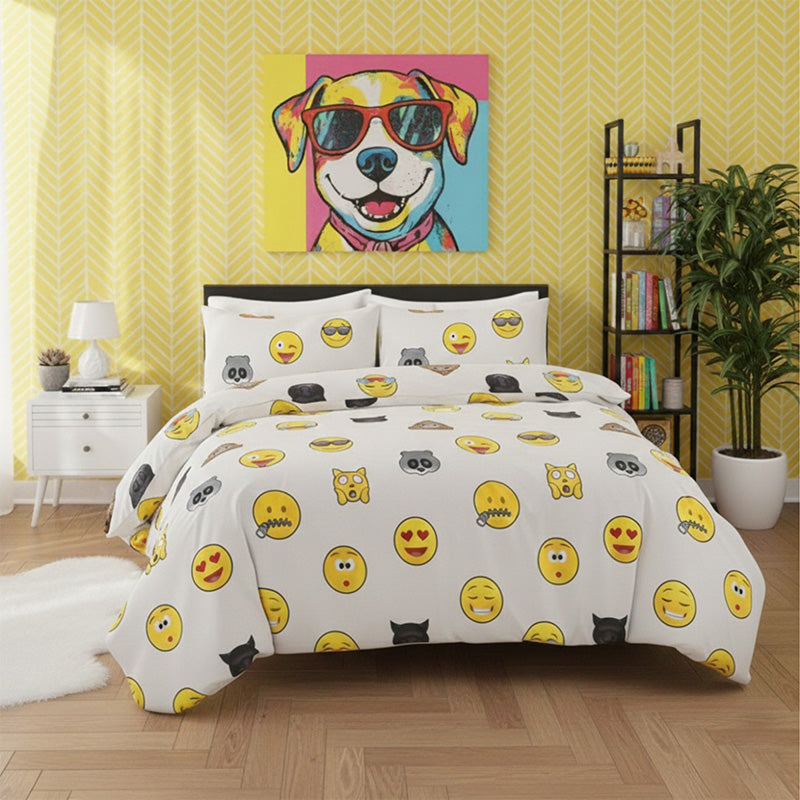 Emoji Print Duvet Cover Set Cool Playful Bedding with Pillowcases