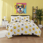 Emoji Print Duvet Cover Set Cool Playful Bedding with Pillowcases