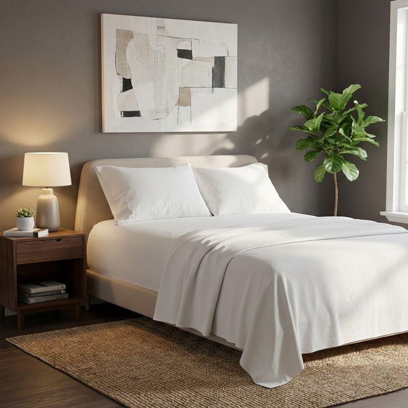 Soft Plain Brushed Cotton Fitted Flat Sheet Matching Pillowcases Set